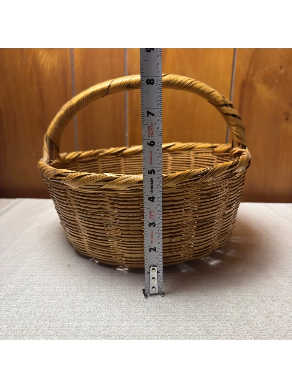 Vintage Woven Wicker Gathering Basket Round Rustic Farmhouse 11x11x8